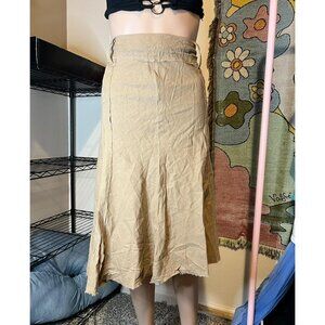Vintage Heart Soul Tan Linen Blend Pleated Midi Skirt
